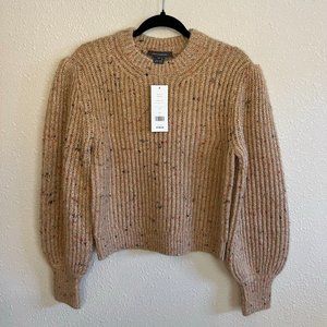 French Connection Wool Blend Balloon Sleeve Ribbed Sweater Camel, NWT, Size M